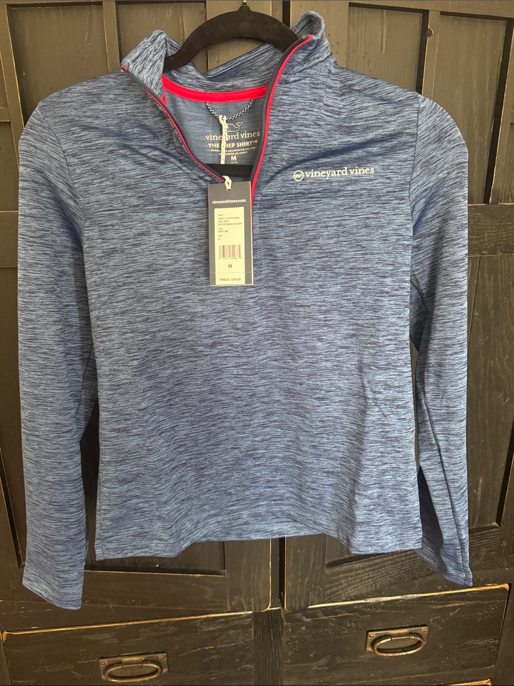 Vineyard Vines Girls' Heather Navy Quarter-Zip with Pink Trim